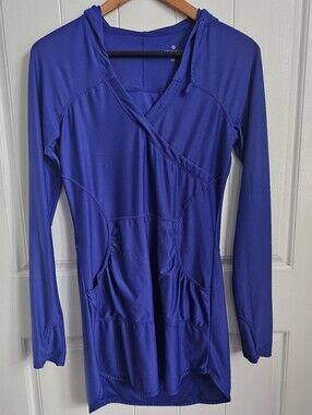 ATHLETA Womens Wick It Wader Blue Hooded Long Sleeve Tunic Swim Cover Up XS